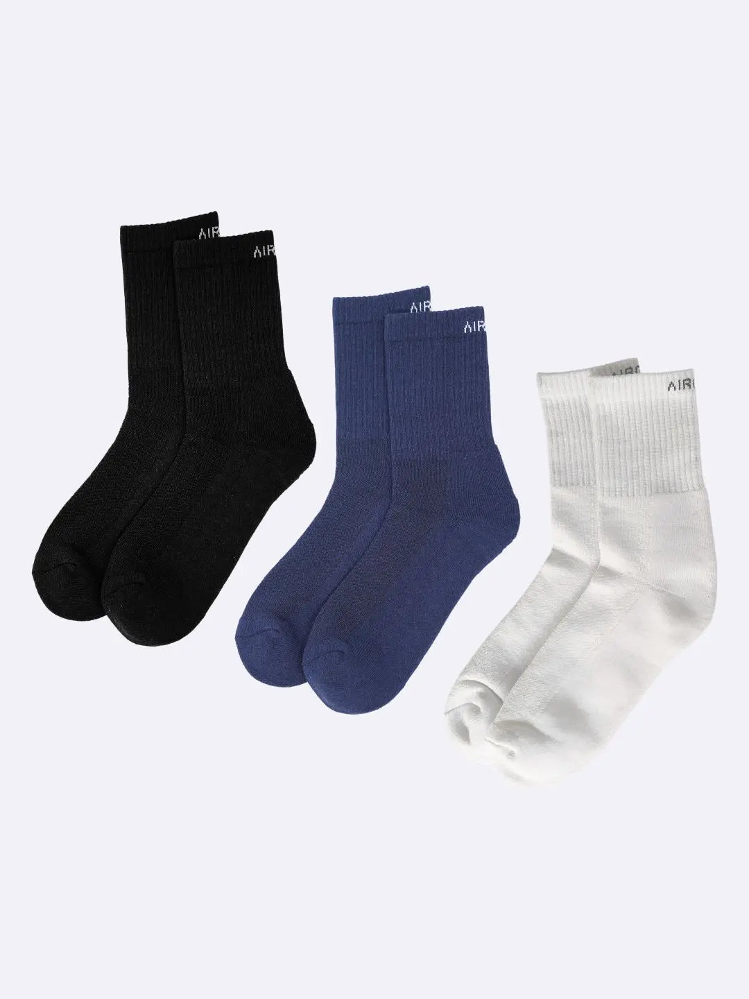 Three pairs of crew length cotton socks with cushioning for men and women by Air Garb