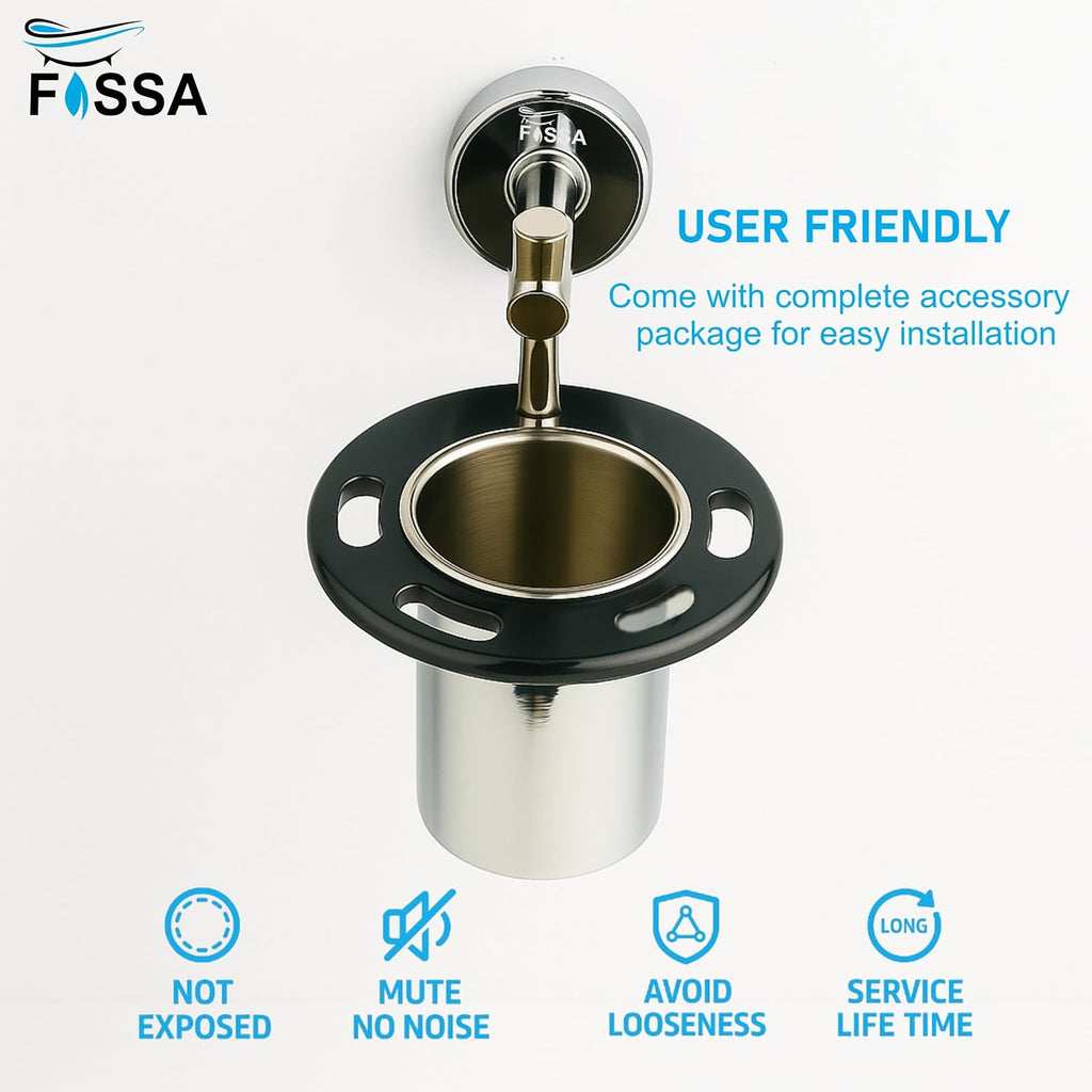 Fossa Brush Holder – Stainless Steel Wall Mounted Tumbler & Toothbrush Holder for Bathroom | Rustproof Organizer & Bathroom Accessories Set | Black + Chrome-3