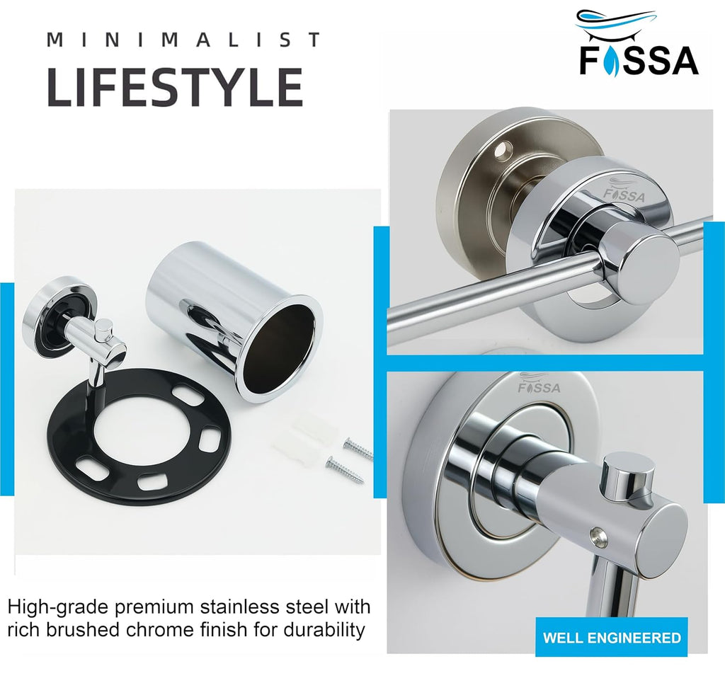 Fossa Brush Holder – Stainless Steel Wall Mounted Tumbler & Toothbrush Holder for Bathroom | Rustproof Organizer & Bathroom Accessories Set | Black + Chrome-2