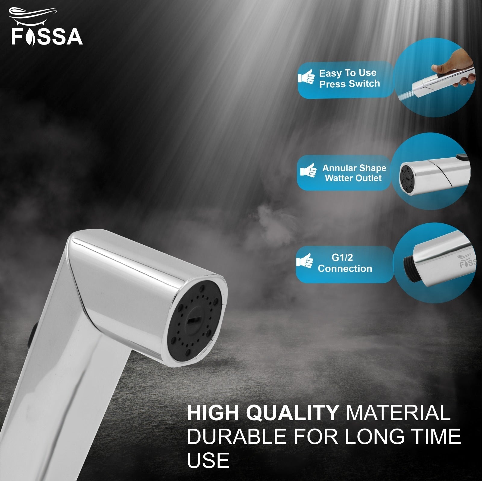 Fossa Dream Health Faucet Bidet Sprayer for Toilet, Handheld Sprayer Cloth Diaper Sprayer Set - ABS (Chrome Finish) | (With Hose Pipe & Hook)-1