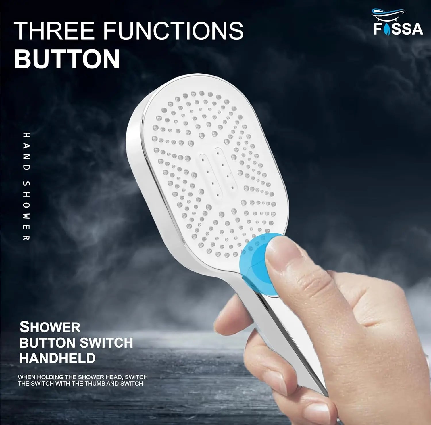 Fossa Thunder White Luxury Handheld Shower Head with 3 Spray Setting Modes, Multi-Function, Large Hand Shower with Wall Hook and 1.5 MTR SS Shower Tube,Handheld Shower for Bathroom (Chrome Finish)-1