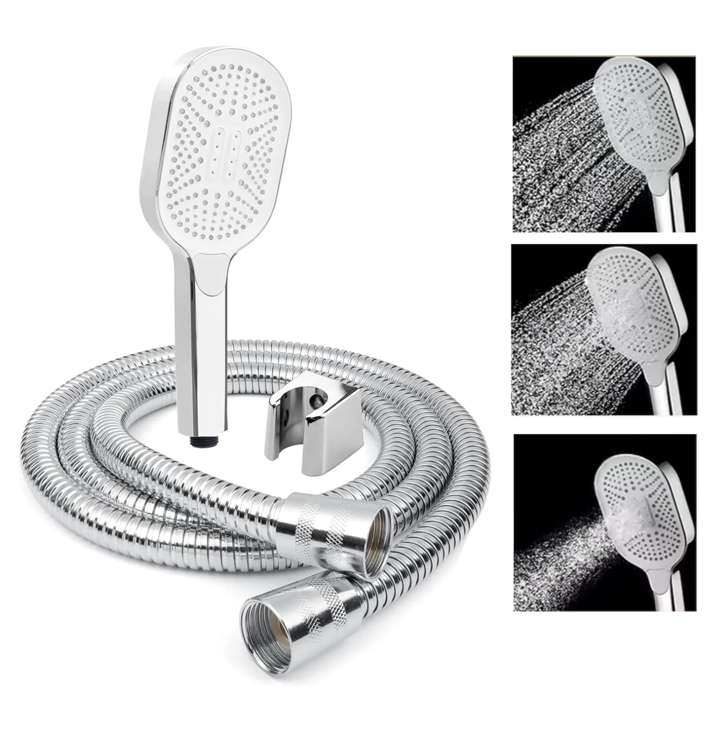 Fossa Thunder White Luxury Handheld Shower Head with 3 Spray Setting Modes, Multi-Function, Large Hand Shower with Wall Hook and 1.5 MTR SS Shower Tube,Handheld Shower for Bathroom (Chrome Finish)-0