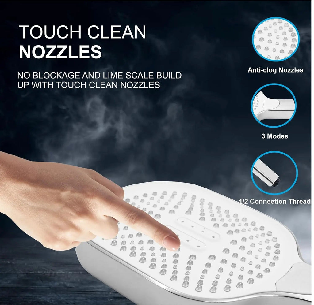 Fossa Thunder White Luxury Handheld Shower Head with 3 Spray Setting Modes, Multi-Function, Large Hand Shower with Wall Hook and 1.5 MTR SS Shower Tube,Handheld Shower for Bathroom (Chrome Finish)-2