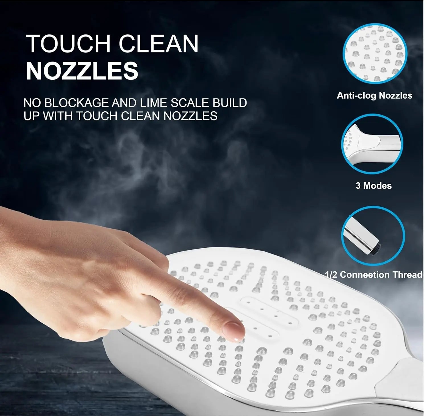 Fossa Thunder White Luxury Handheld Shower Head with 3 Spray Setting Modes, Multi-Function, Large Hand Shower with Wall Hook and 1.5 MTR SS Shower Tube,Handheld Shower for Bathroom (Chrome Finish)-2