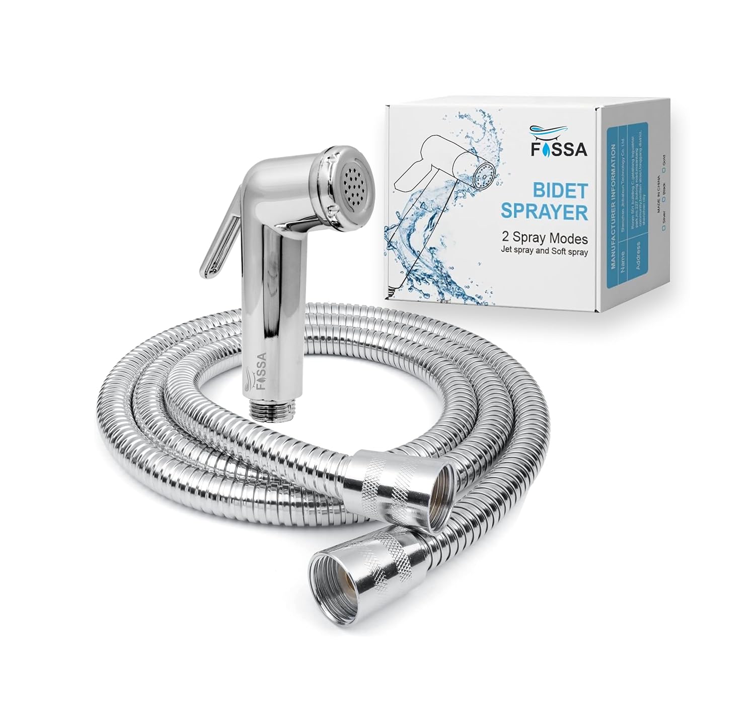 Fossa Mini Conti Hand Held Bidet Sprayer – ABS Plastic Health Faucet for Toilet with 1 Meter Premium Stainless Steel Hose Pipe & Hook | Chrome Finish Silver-0