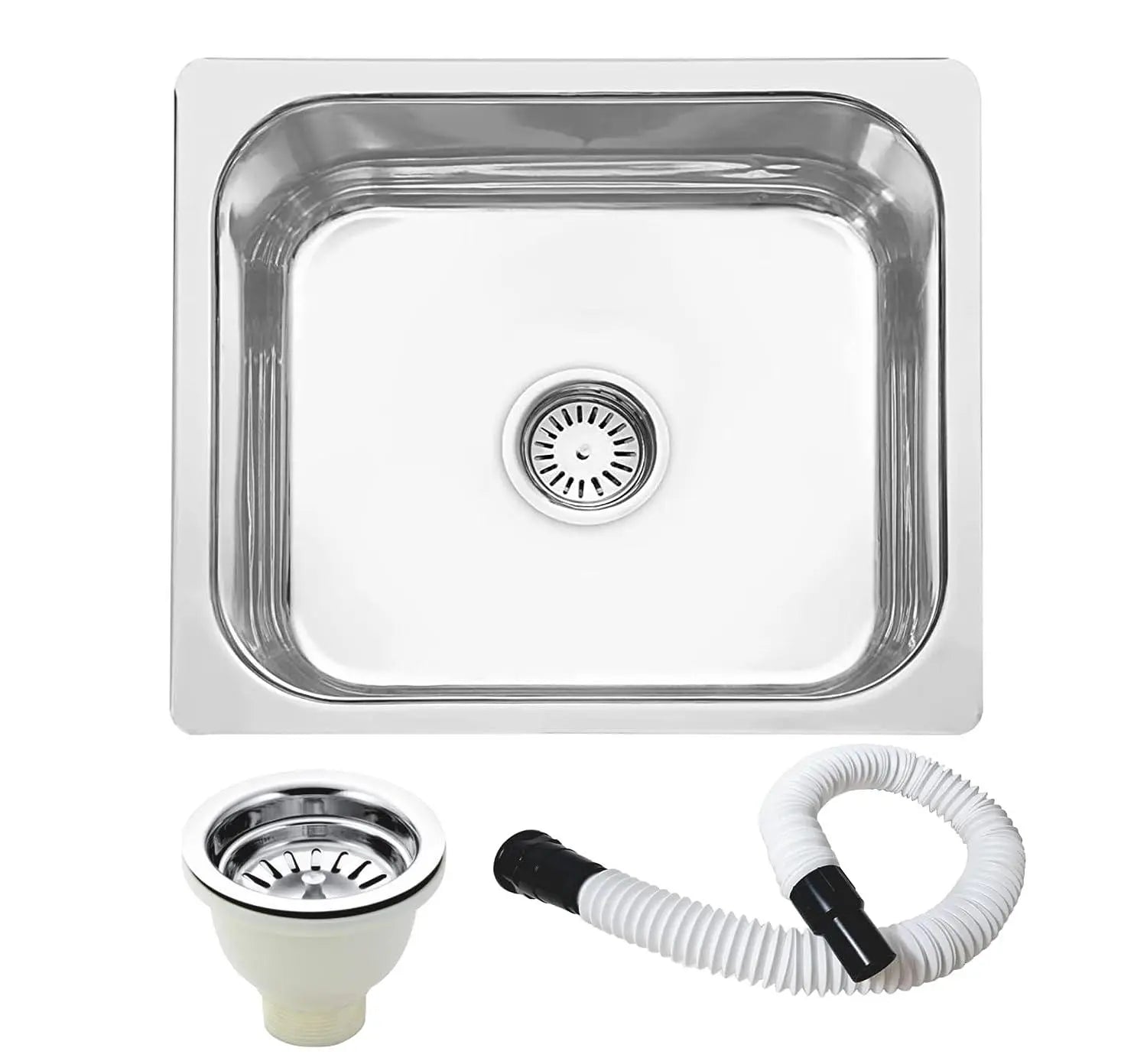 Fossa 20"x17"x08" inch Single Bowl Premium Stainless Steel Kitchen Sink With PVC Coupling Glossy Finish-0