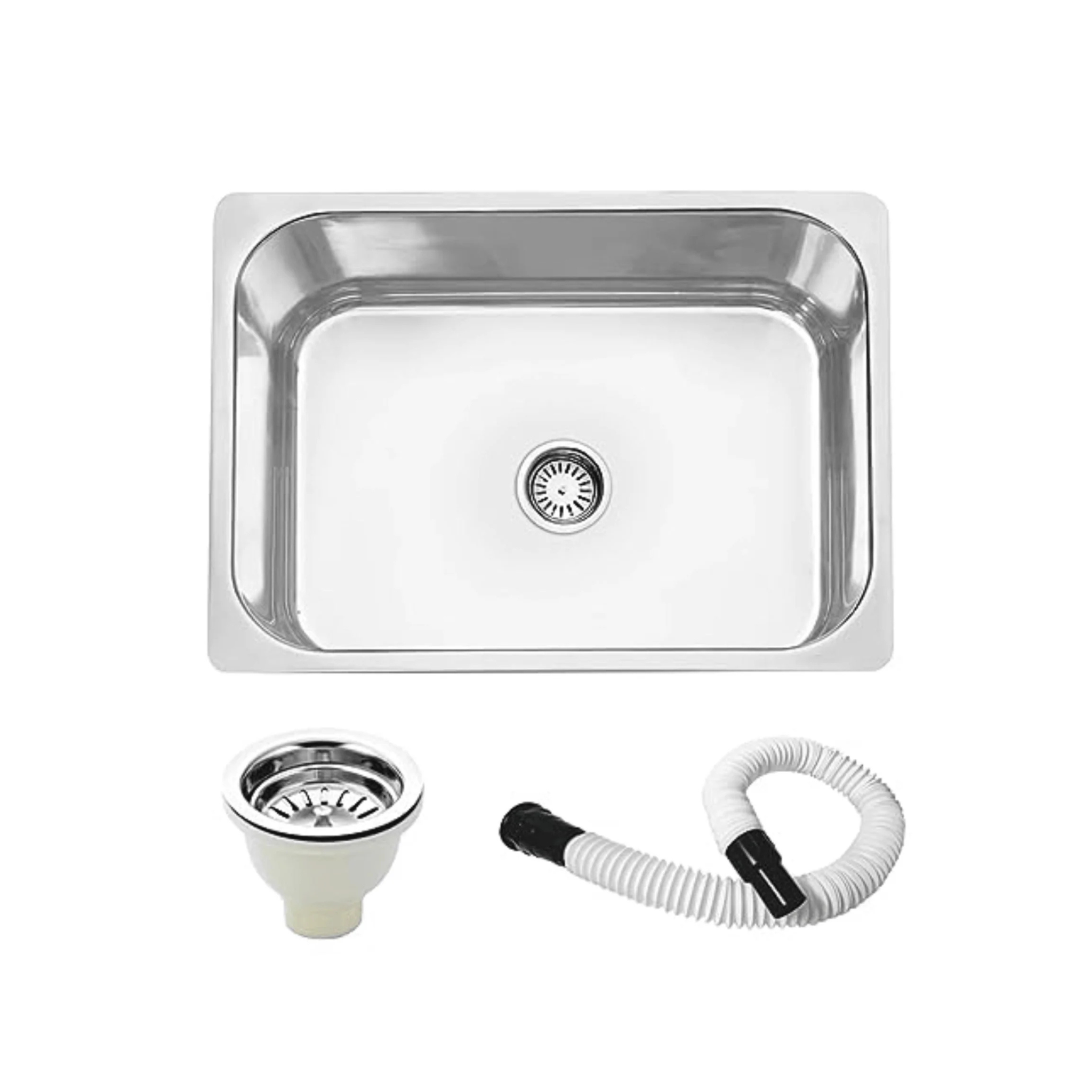 Fossa 22"x18"x08" inch Single Bowl 304 Grade Stainless Steel Kitchen Sink With PVC Coupling Glossy Finish-0