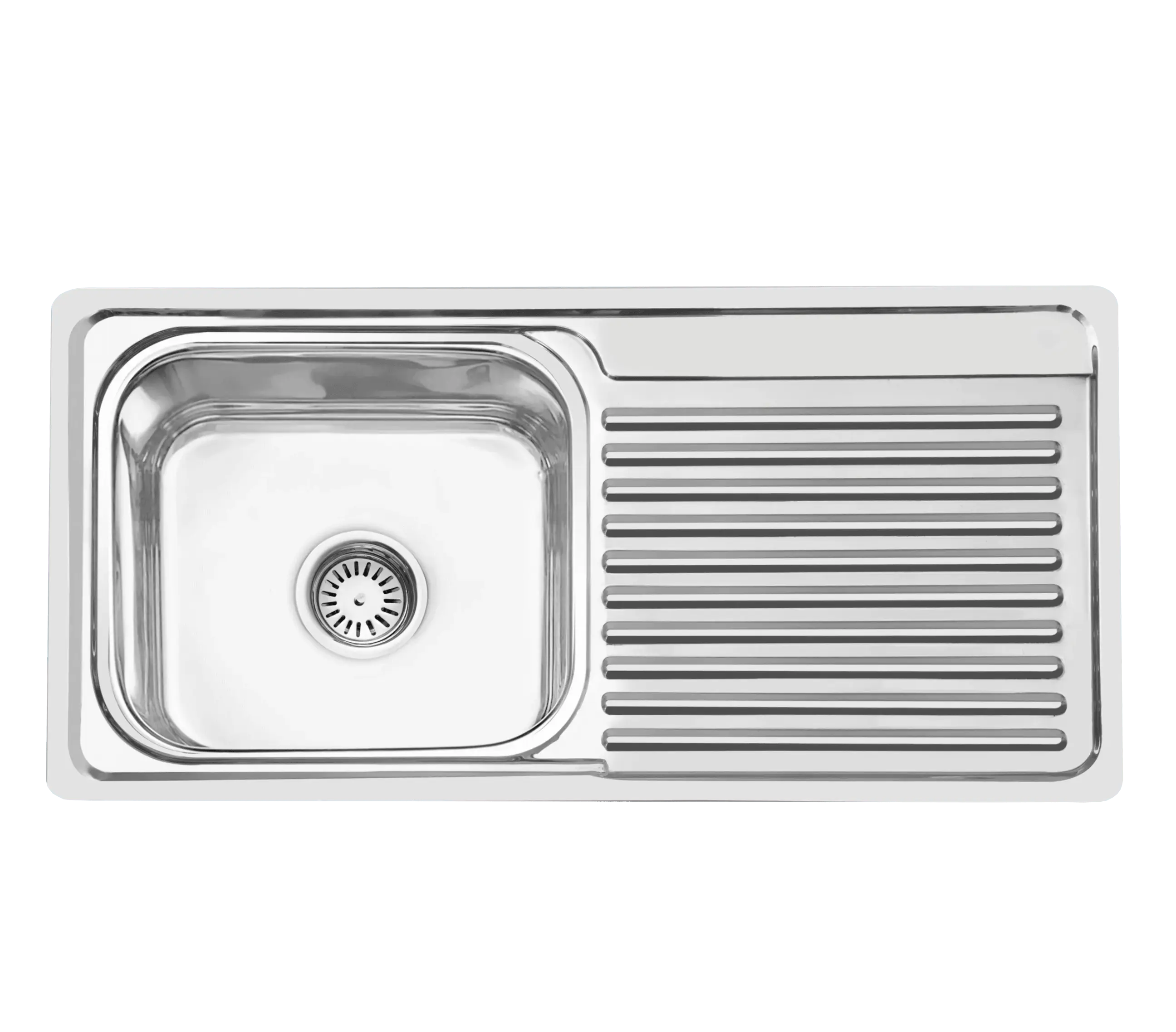 Fossa 45"x20"x10" inch Single Bowl With Drain Board 304 Grade Stainless Steel Kitchen Sink With SS Square Coupling Glossy Finish-0