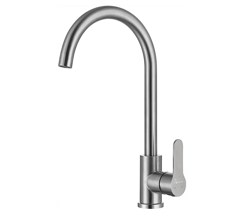 Fossa High Pressure Kitchen Faucet 360° Swivel, Stainless Steel Kitchen Faucet, Kitchen Mixer Tap with High Spout-257mm J bend (Silver)-0
