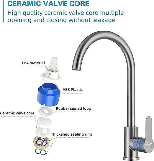 Fossa High Pressure Kitchen Faucet 360° Swivel, Stainless Steel Kitchen Faucet, Kitchen Mixer Tap with High Spout-257mm J bend (Silver)-3