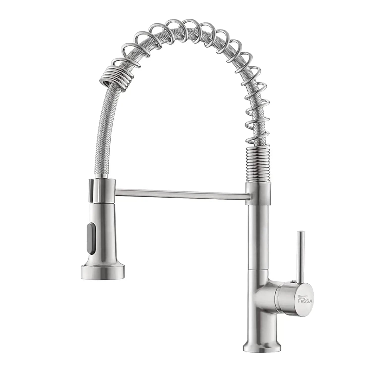 Fossa Kitchen Taps, Kitchen Sink Mixer Tap with Pull Down Sprayer, Kitchen Mixer Taps 1 Hole, 360°Swivel Spring Kitchen Faucet Single Handle Lever, 2 Spray Modes (Chrome Finish) (Silver)-0