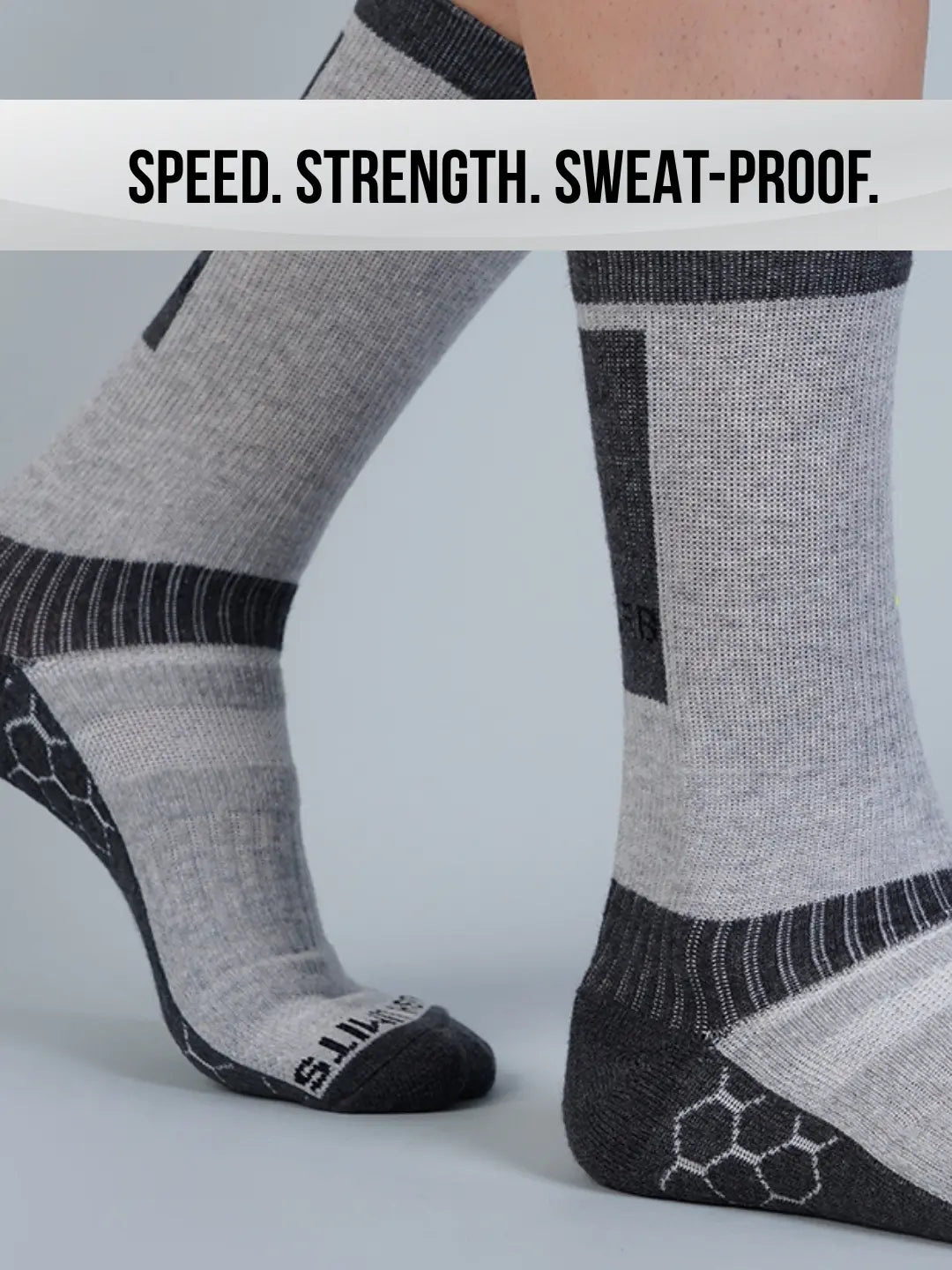 Pro+ PowerFit Athlete-Grade Performance Compression Sports Socks Crew Length - Pack of 2 Grey, Neon Green-4