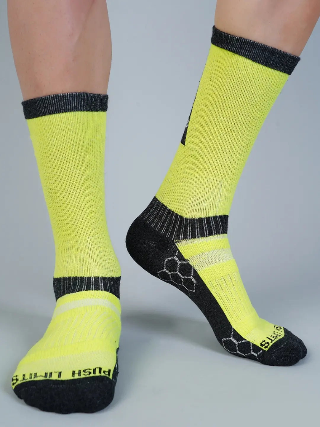 Pro+ PowerFit Athlete-Grade Performance Compression Sports Socks Crew Length - Pack of 2 Grey, Neon Green-5