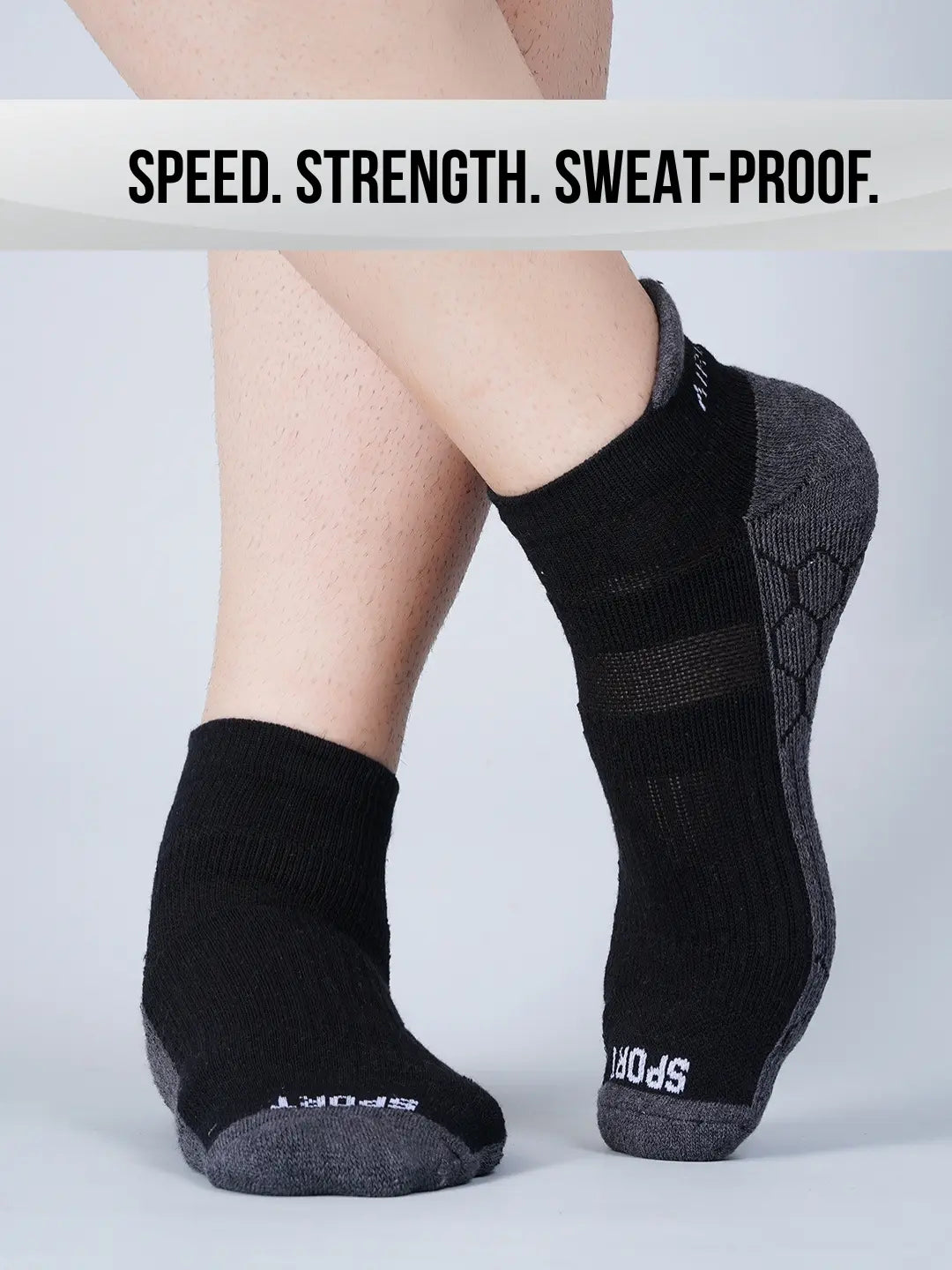 Pro+ PowerFit Athlete-Grade Performance Compression Sports Socks – Ankle Length – Pack of 3 Black-4